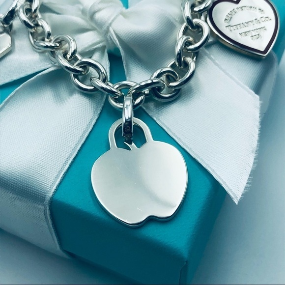 Tiffany & Co CUSTOM New York Heart ID Tag Apple Charm Bracelet with PACKAGING - Picture 6 of 14
